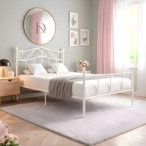 Metal Elegant White Bed Size Nefer Bed Suitable for Kids, Teens and Adults 190cm*90cm