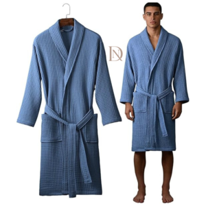 Cotton Waffle Weave Bathrobe Free Size Spa Robe Blue