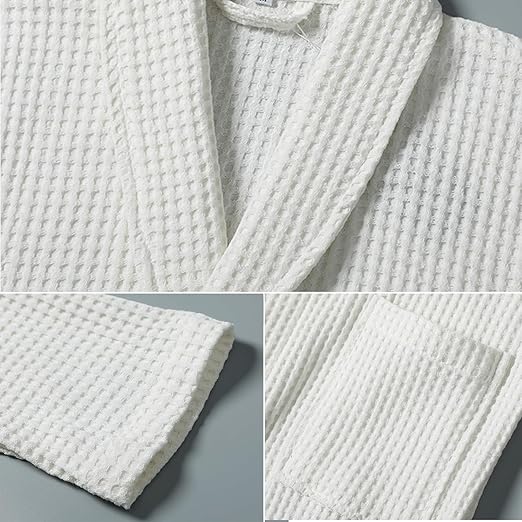 Cotton Waffle Weave Bathrobe Free Size Spa Robe Blue - Image 5