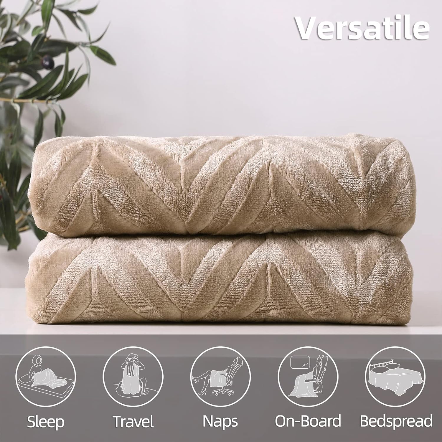 Fleece Queen Size Bed Blanket Champagne - Image 3