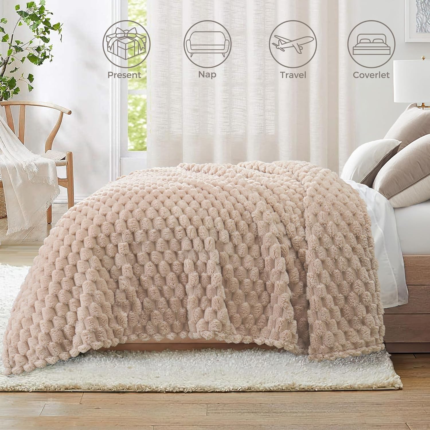 Twin Size Blanket for Bed with Jacquard Pattern - Image 5