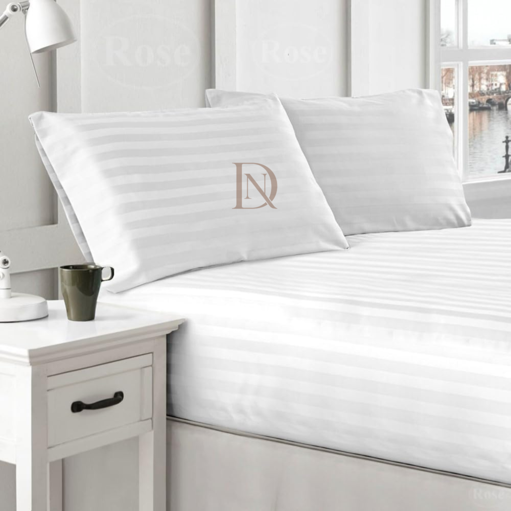 Luxurious Hotel Stripe Fitted Sheet with Deep Pockets and Pillow Cases